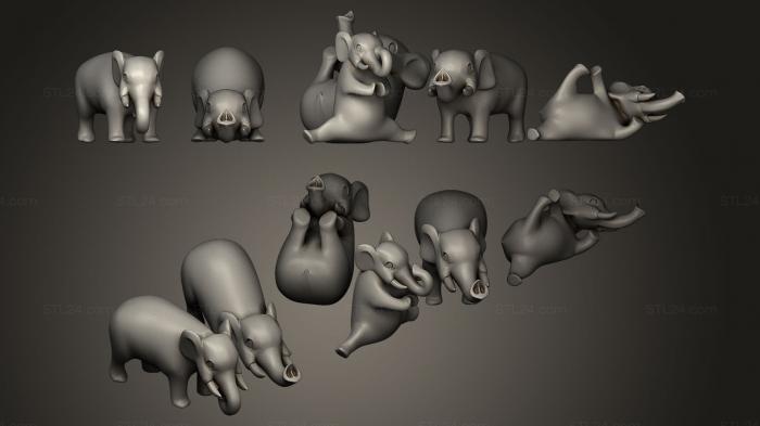 Статуэтки животных (Слоны играют, STKJ_0043) 3D модель для ЧПУ станка